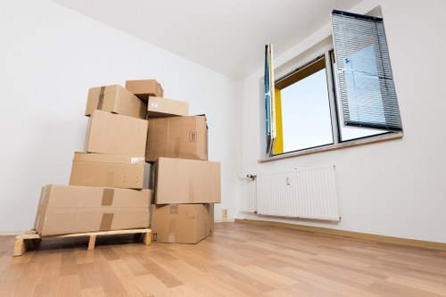 Business relocation planning materials and labelled boxes for a commercial move