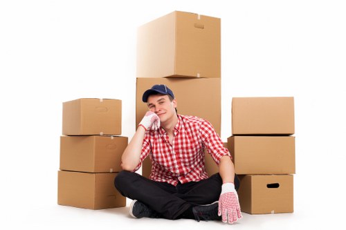 Securely packed boxes and furniture inside a moving van